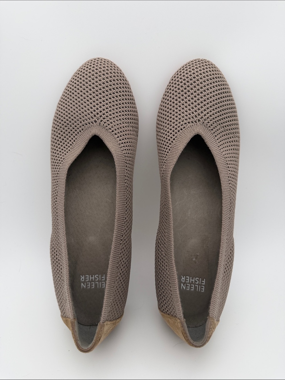 Eileen Fisher Una Hidden Wedge Ballet Flats Size 8 Taupe Woven Stretch Knit Shoe